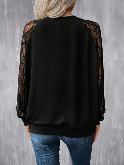 Kadın Uzun Dantel Kollu Bisiklet Yaka Viskon Bluz