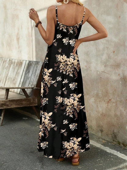 Kadın Ip Askılı V Yakalı çiçek Desenli Süprem Elbise