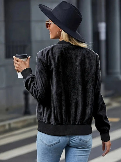 Kadın Uzun Kollu önden Fermuarlı Süet Ceket