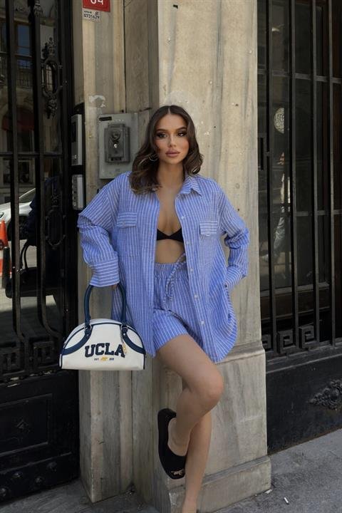 Stacy Çizgili Şort Takım 9801-0025