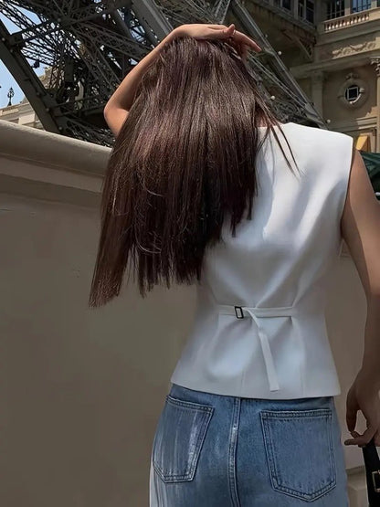 Kadın Sıfır Kollu önden Düğmeli Atlas Yelek