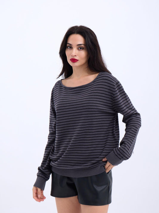 4215 TRİKO ÇİZGİLİ SALAŞ KAZAK-ANTRASİT-SİYAH