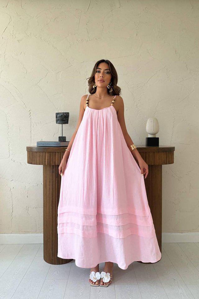Pudra Askılı Müslin Elbise