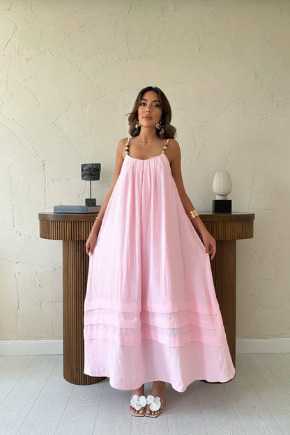 Pudra Askılı Müslin Elbise