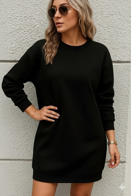 Kadın Uzun Kollu Bisiklet Yaka Iki Iplik Elbise