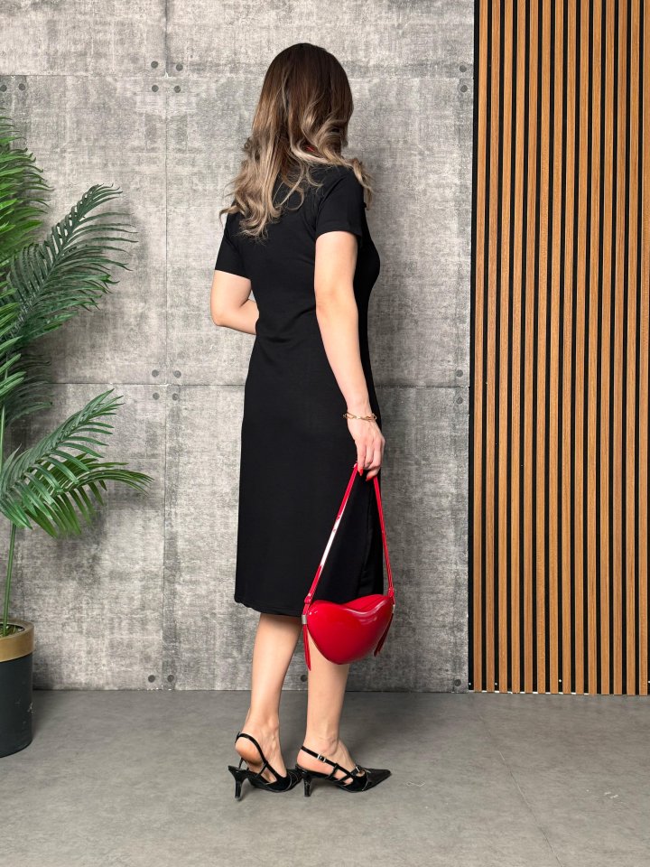 Kadın Yaka Ribanalı Çift Yırtmaçlı Elbise