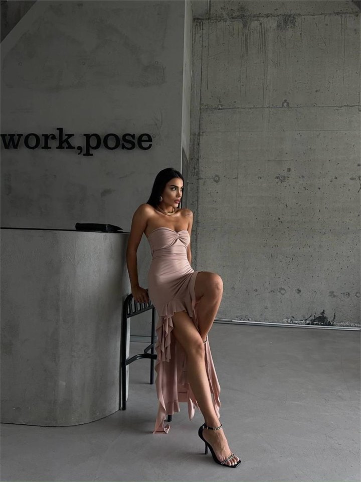 STRABLEZ SANDY ELBİSE YANLARI KATLI - Bej