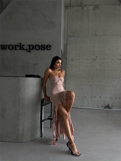 STRABLEZ SANDY ELBİSE YANLARI KATLI - Bej