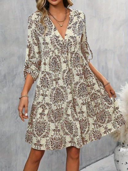 Kadın Uzun Kollu V Yakalı Fırfırlı Mini Süprem Elbise