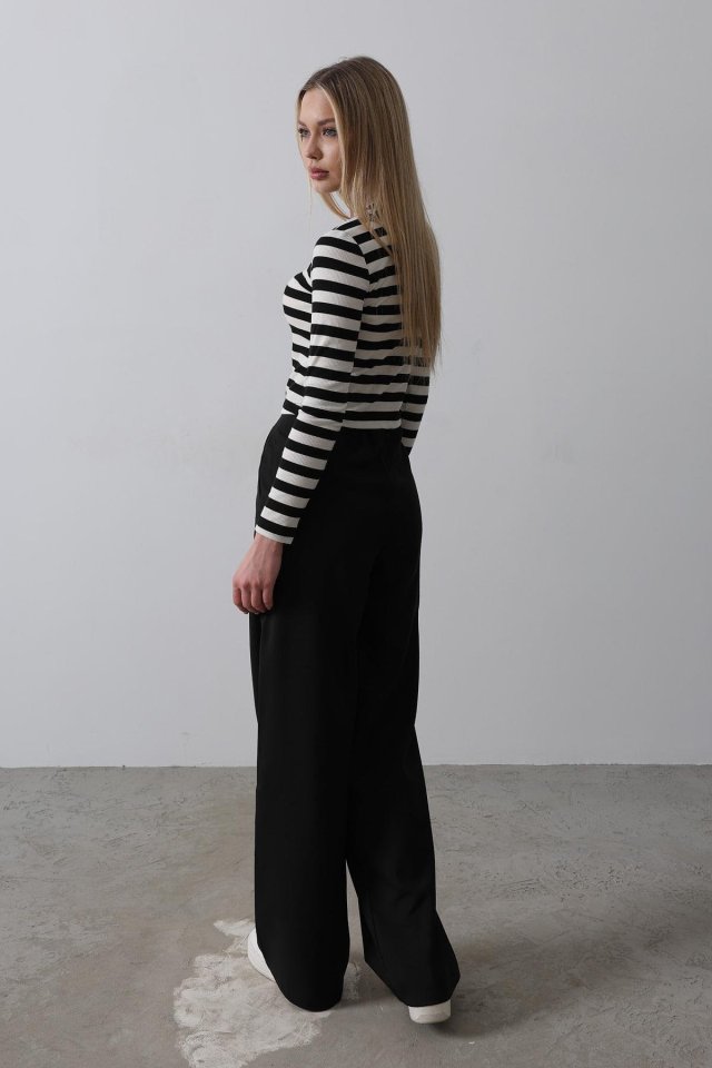 Beli Yarım Lastikli Palazzo Pantolon - Siyah