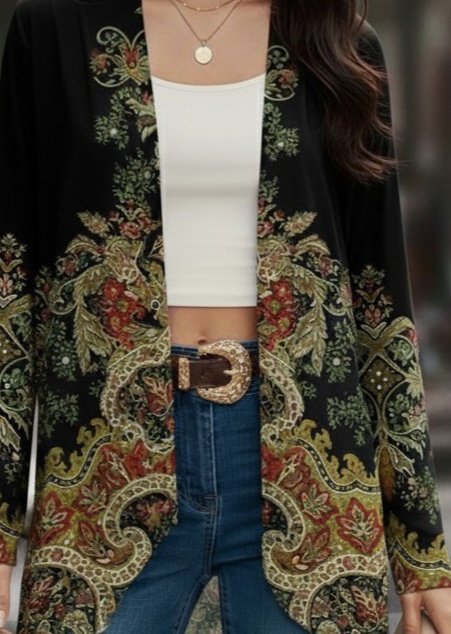 Kadın Uzun Kollu önü Açık Desenli şardonlu Dalgıç Ceket