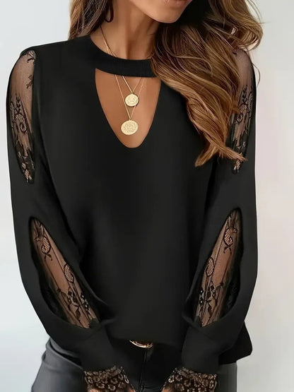 Kadın Uzun Kollu Damla Detaylı Viskon Iki Iplik Bluz