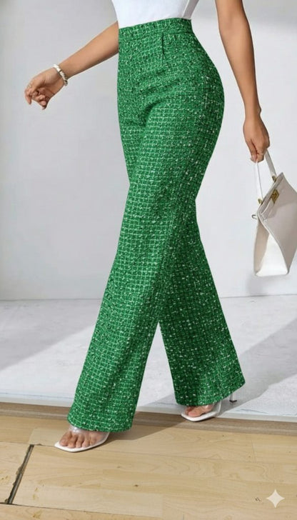 Kadın Yüksek Bel Paçaya Doğru Geniş Dokuma Pantolon