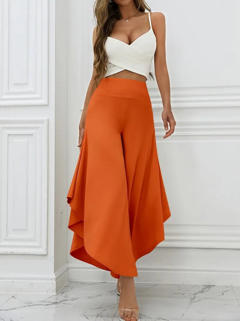 Kadın Yüksek Belli Geniş Paçalı Yanlardan Açık Sandy Pantolon