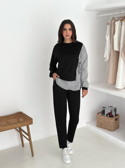 Kadın Gömlek Detay çizgili Yandan Bağlamalı Ikili Takım