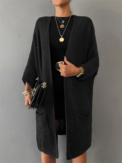 Kadın Oversize Kalıp Cep Detay Salaş Triko Hırka