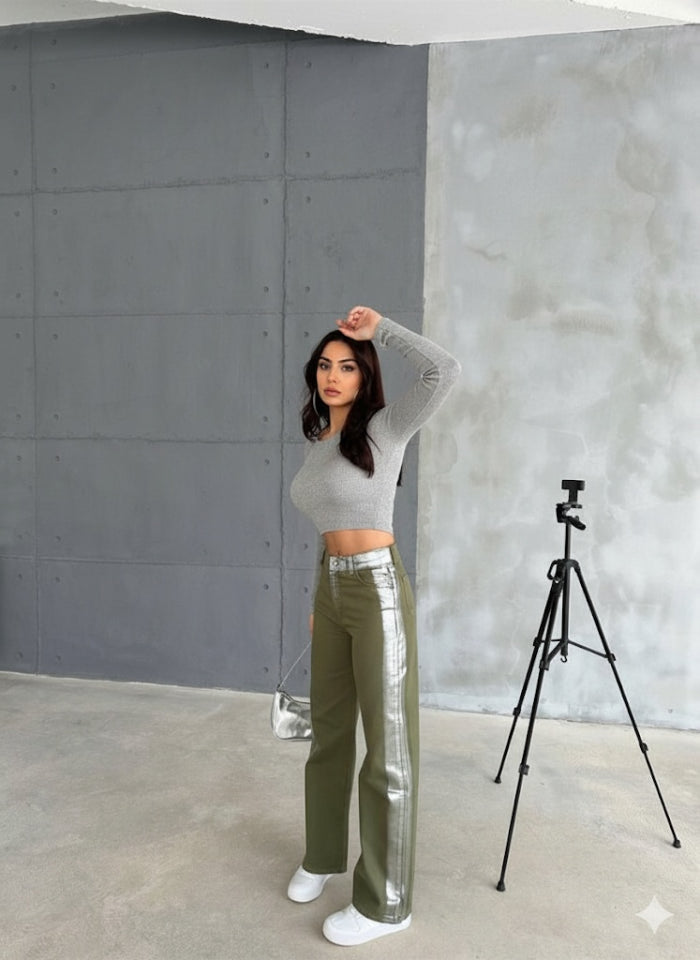 GABARDİN PALAZZO PANTOLON - Haki