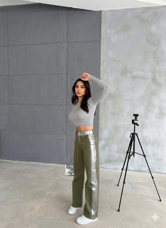 GABARDİN PALAZZO PANTOLON - Haki