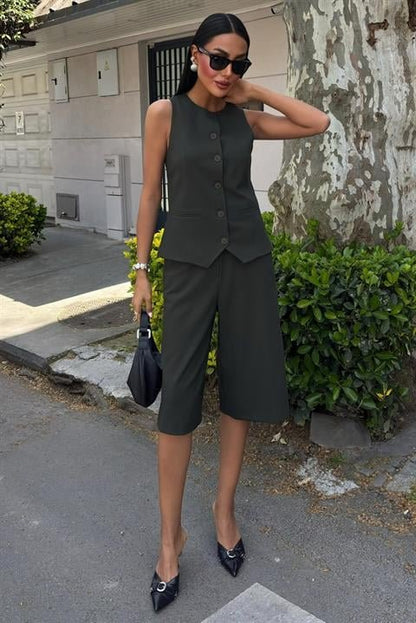 Midi Şortlu Ve Yelekli Viscon Takım 10167