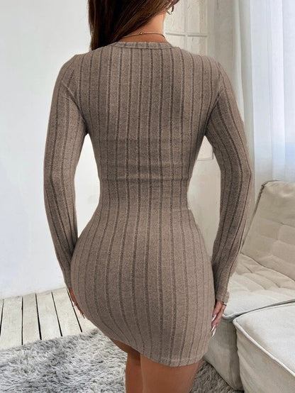 Kadın Uzun Kollu Bisiklet Yaka şardonlu Kalın Fitilli Kaşkorse Mini Boy Elbise