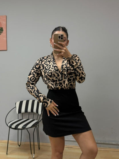 Kadın Uzun Kollu Kruvaze Yakalı üst Dalgıç Alt Ithal Krep Mini Elbise