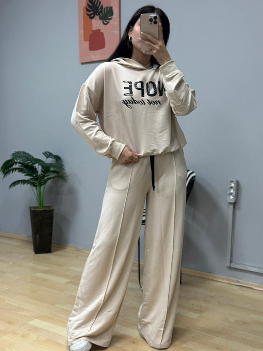 Kadın Uzun Kollu Nope Baskılı Beli Ribanalı Ikili Takım