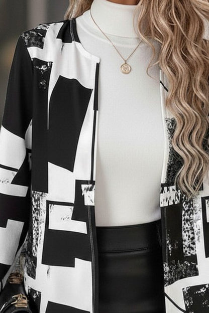 Kadın Uzun Kollu önü Açık Desenli Modal Kısa Ceket