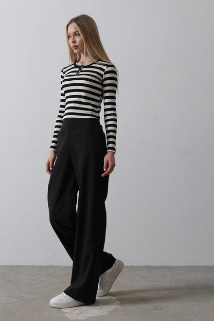 Beli Yarım Lastikli Palazzo Pantolon - Siyah