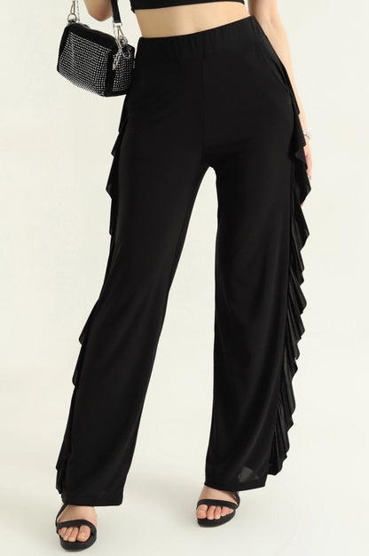 Kadın Yüksek Bel Yanları Volanlı Cepli Sandy Pantolon