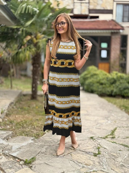 Kadın Omuzlardan Büzgülü Kayık Yaka Fırfırlı Janjan Krep Elbise