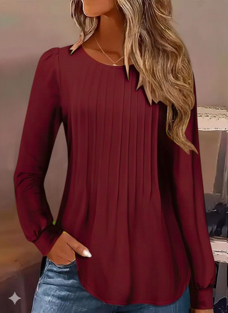 Kadın Uzun Kollu Yuvarlak Yaka Nervürlü Bluz