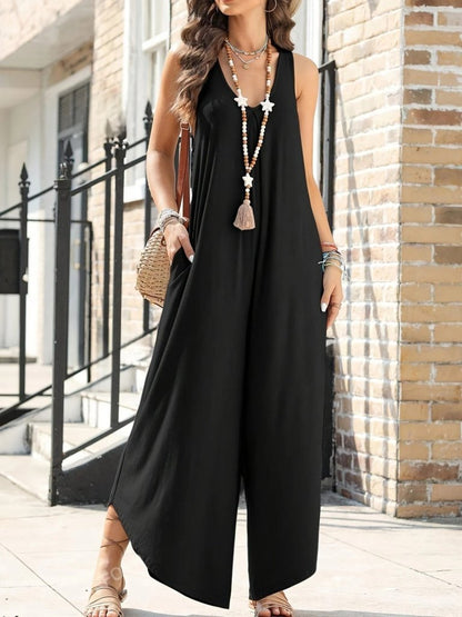 Kadın Askılı Yuvarlak Yaka Cepli Salaş Uzun Viskon Tulum