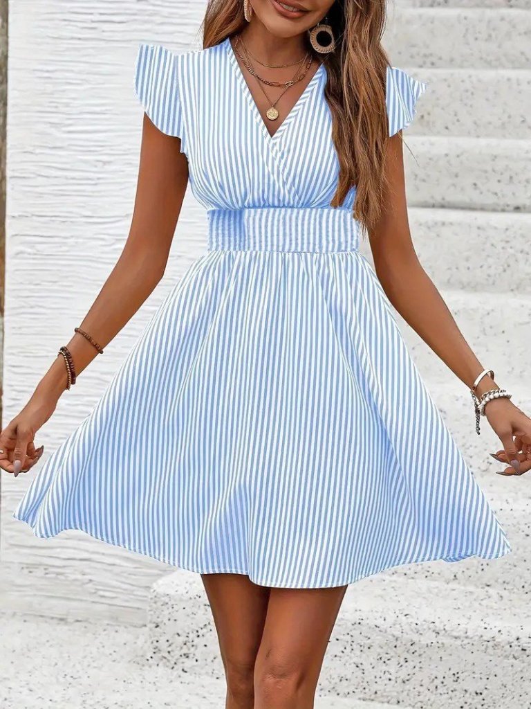 Kadın Kısa Kollu Kruvaze Yakalı Poplin Elbise