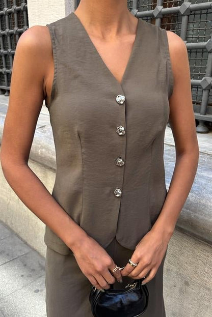 Arkası Bağcıklı Yelek Plazza Pantolon Modal Takım 10202-08