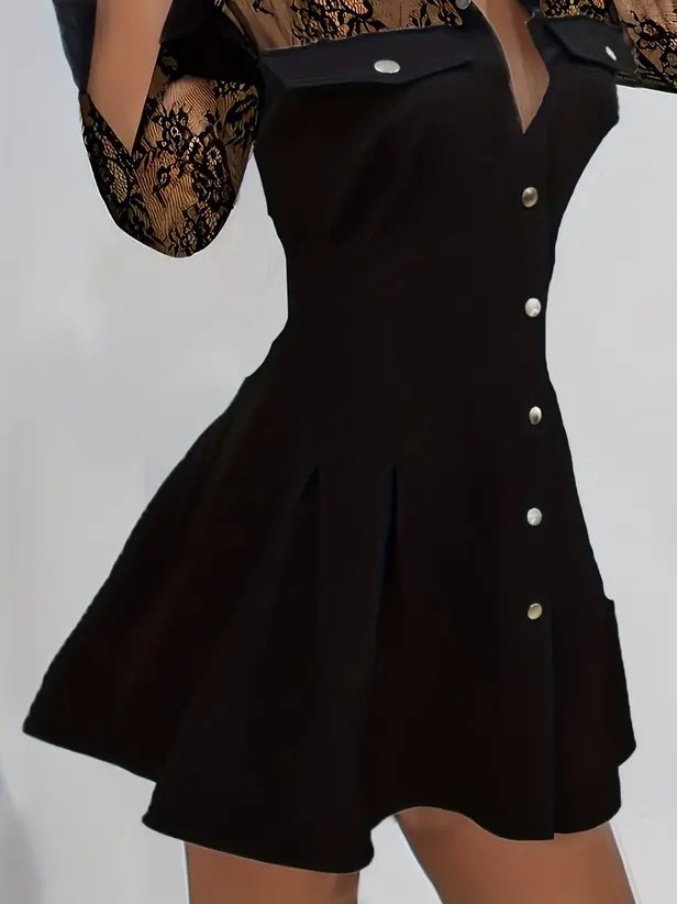 Kadın Uzun Kollu Yakalı önden Düğmeli Cep Detaylı Mini Modal Elbise