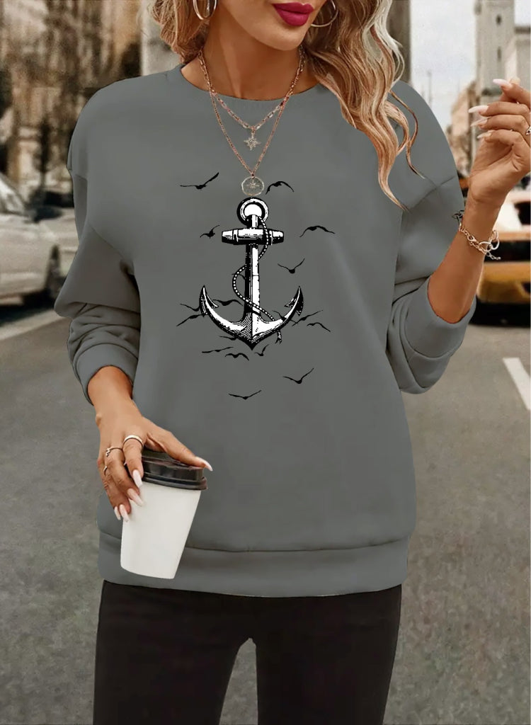 Kadın Uzun Kollu Bisiklet Yaka Desenli Viskon Iki Iplik Bluz