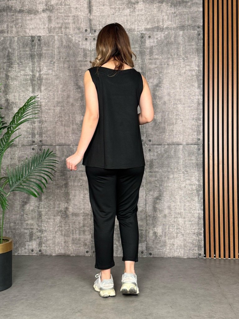 Kadın Askılı Yuvarlak Yaka Viskon Iki Iplik Bluz Ve Eşofman Altı Ikili Takım