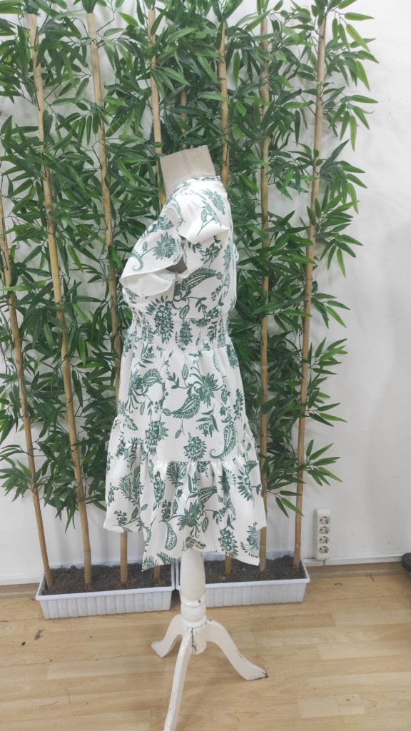 Kadın Kısa Fırfır Kollu Kruvaze Yaka çiçekli Atlas Elbise