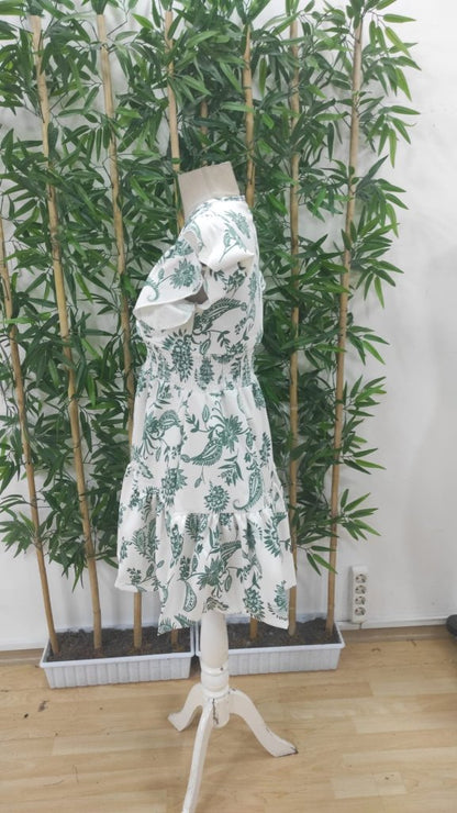 Kadın Kısa Fırfır Kollu Kruvaze Yaka çiçekli Atlas Elbise