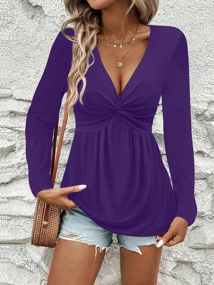 Kadın Uzun Kollu Dekolteli Sarmal Detaylı Viskon Bluz