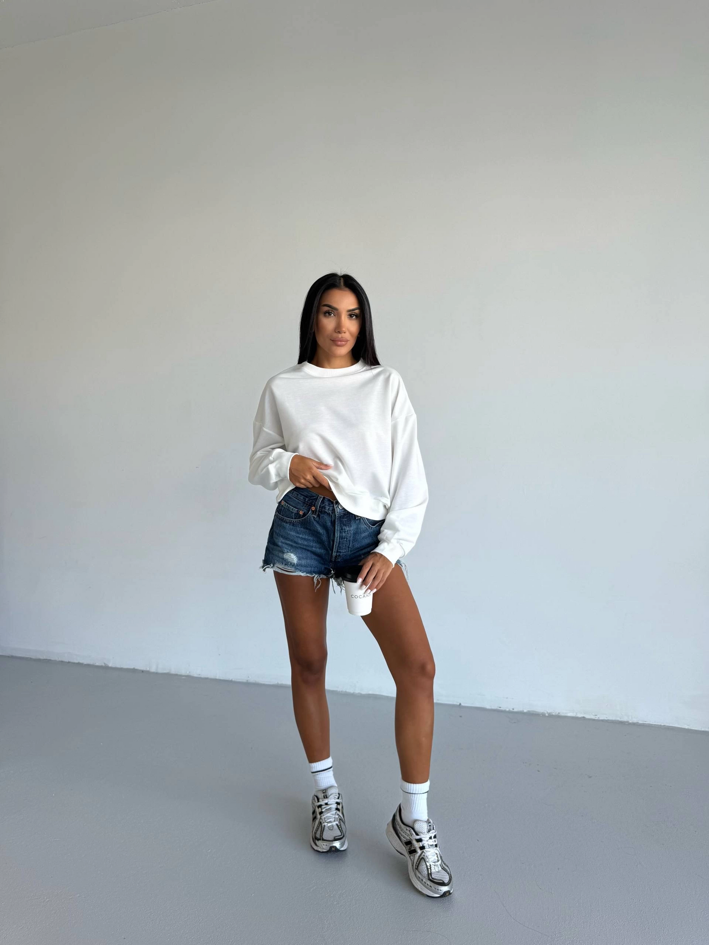 2 iplik bisiklet yaka sweat beyaz f2339