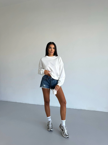 2 iplik bisiklet yaka sweat beyaz f2339