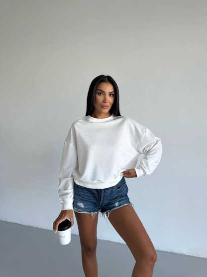 2 iplik bisiklet yaka sweat beyaz f2339