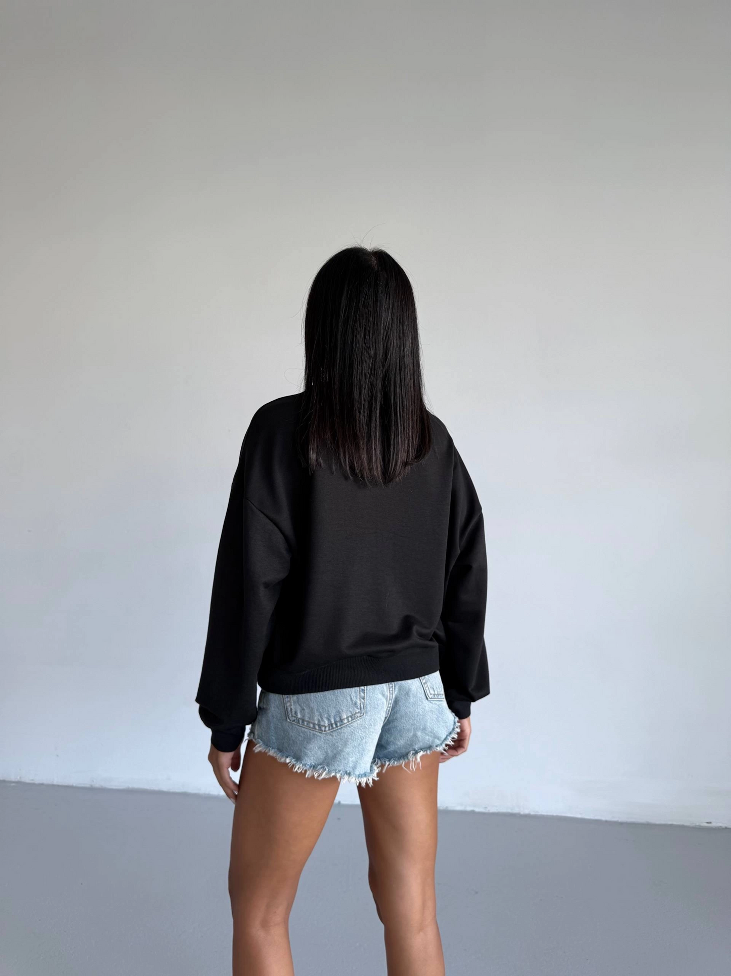 2 iplik bisiklet yaka sweat siyah f2339