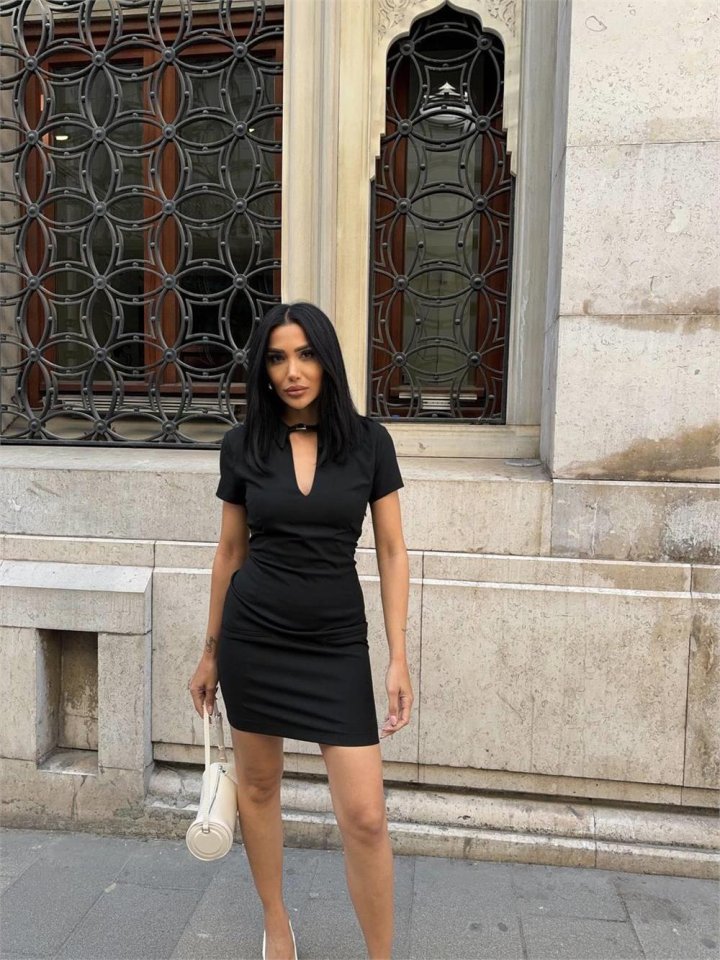 POLO YAKA YAKA KEMER DETAYLI KALEM ELBİSE - Siyah