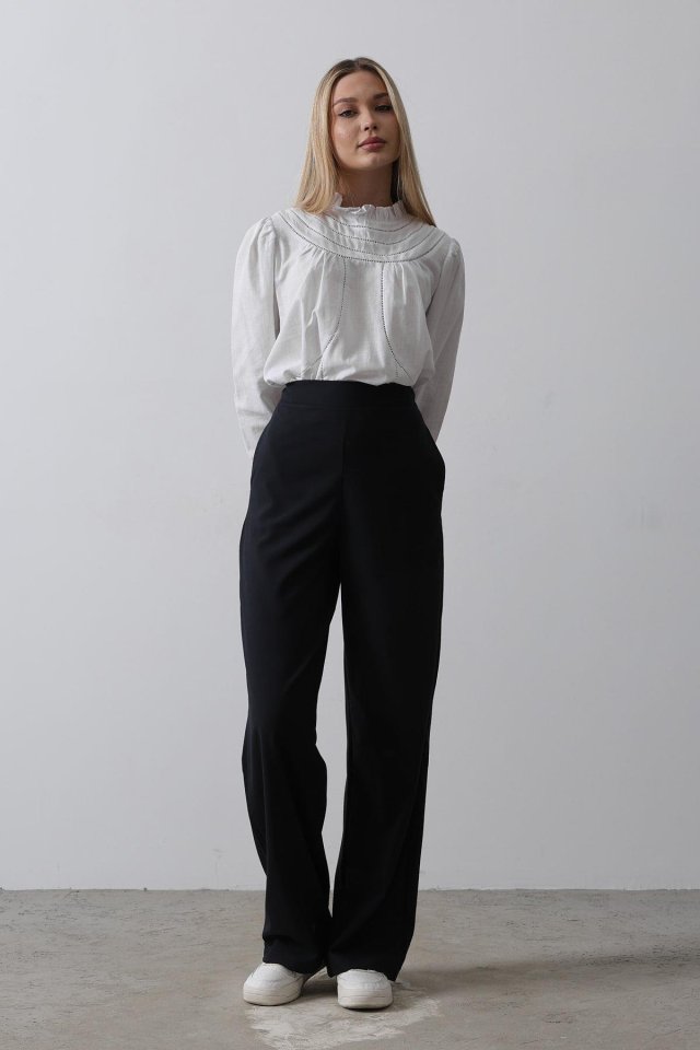 Beli Yarım Lastikli Palazzo Pantolon - Lacivert