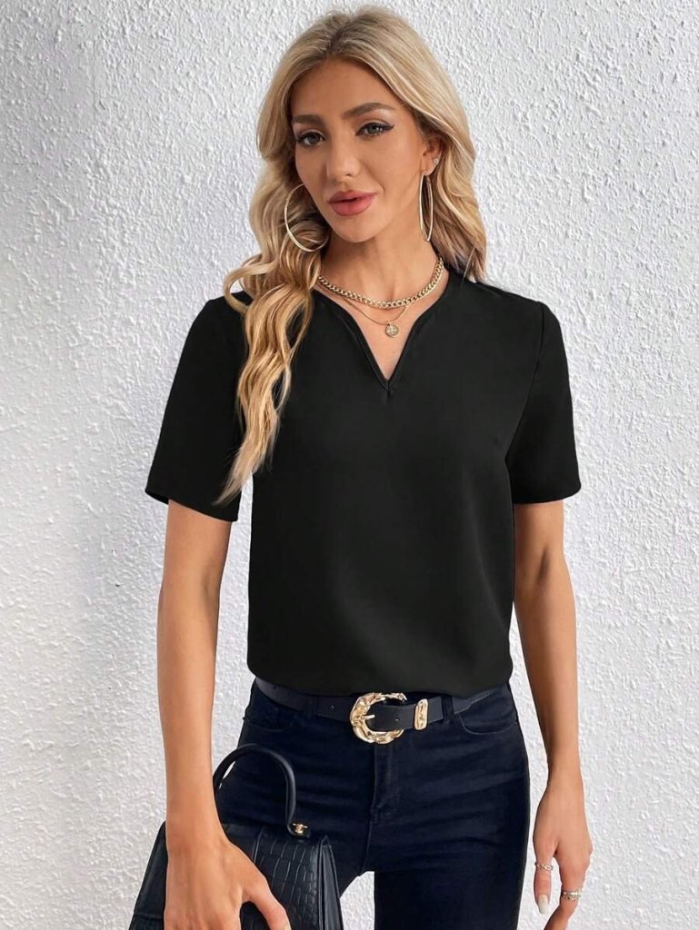 Kadın Kısa Kollu V Yakalı Ithal Krep Elbise