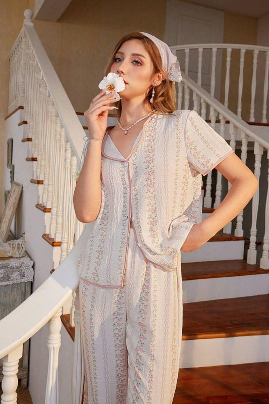 Çok Renkli Fransız Esintili Zarif Pijama Takımı 7325