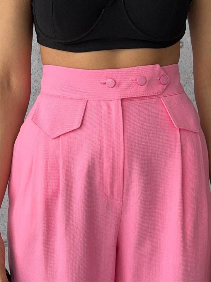 PANTOLON KAPALI CEP 3 DÜĞME DETAYLI - Pembe