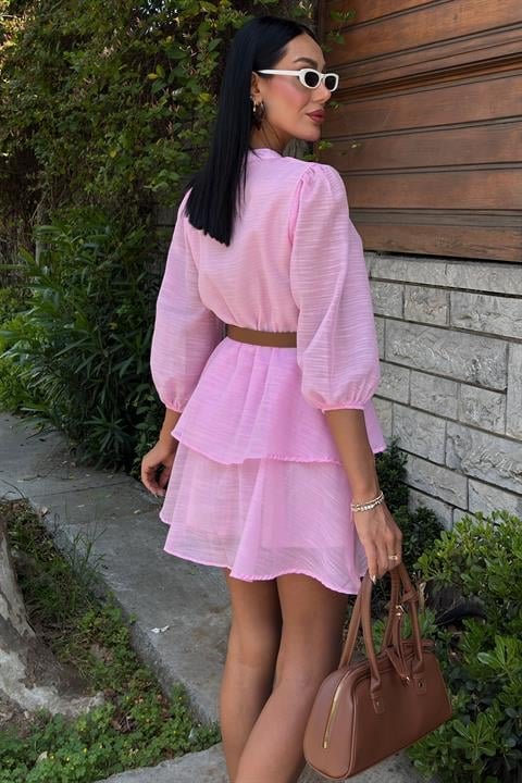 Deri Kemerli Fırfırlı Elbise 2901